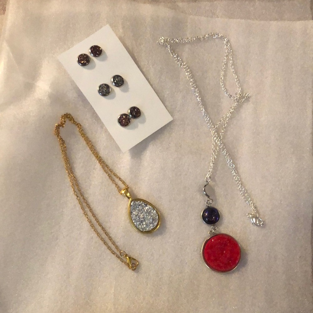 Jewelry Lot - Raised Crystal Necklaces/Earrings